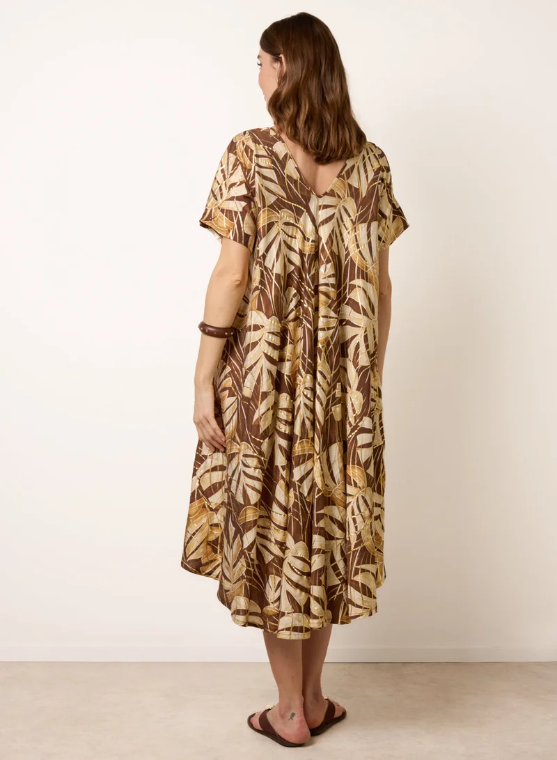 بلو فانيلا Topical Print Kimono Style Oversized Dress